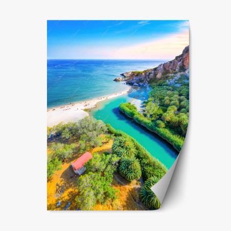 Sticker repositionnable paysage côtier paradisiaque aux eaux turquoise – Wallnifity®