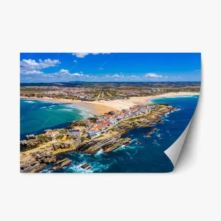 Sticker repositionnable falaise et plage de Baleal, vue aérienne panoramique – Wallnifity®