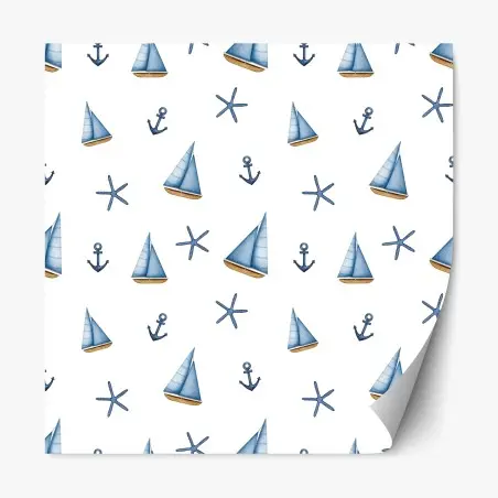 Sticker repositionnable motif marin en aquarelle: voiliers et ancres – Wallnifity®