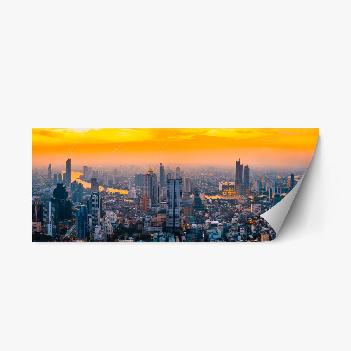 Sticker repositionnable panorama urbain au coucher de soleil – Wallnifity®