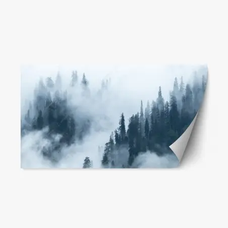 Sticker repositionnable forêt de conifères enveloppée de brume – Wallnifity®