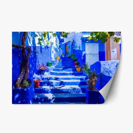 Sticker repositionnable escaliers bleus de Chefchaouen – Wallnifity®