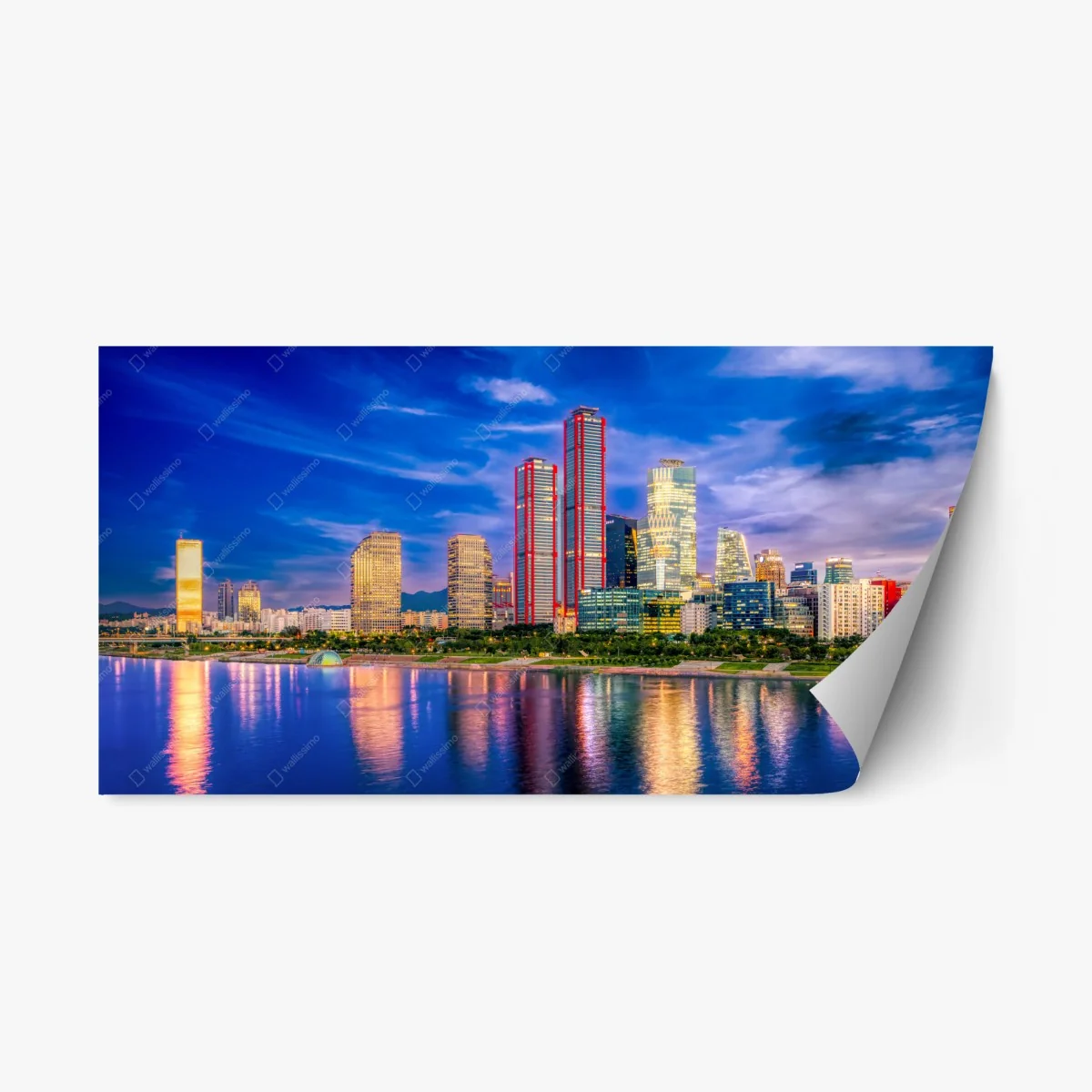 Sticker repositionnable panorama urbain au crépuscule aux reflets colorés – Wallnifity® Sticker repositionnable panorama urbain au crépuscule aux reflets colorés – Wallnifity®