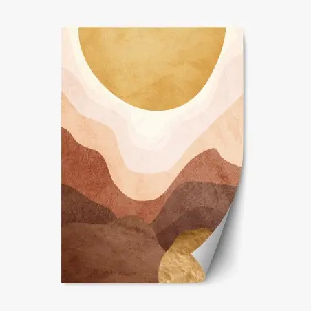 Sticker repositionnable paysage abstrait aux tons terre et or – Wallnifity®