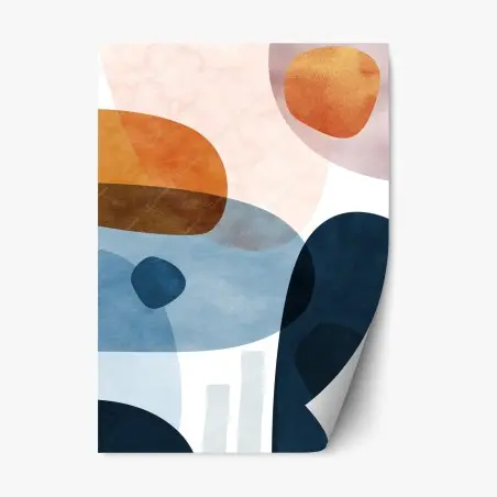 Sticker repositionnable composition abstraite en tons bleus et ocres – Wallnifity®