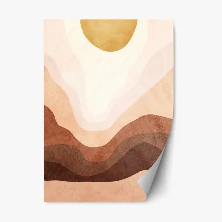 Sticker repositionnable paysage abstrait aux tons terre et soleil doré – Wallnifity®