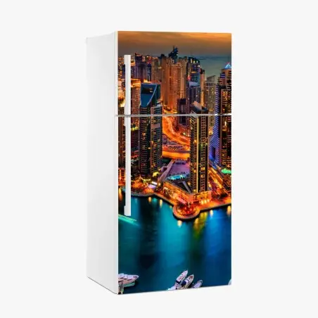 Sticker pour réfrigérateur marina de Dubaï au crépuscule – Wallnifity®