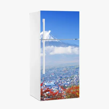 Sticker pour réfrigérateur panorama automnal avec le Mont Fuji et une pagode – Wallnifity®