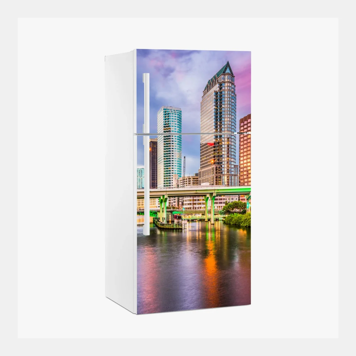 Sticker pour réfrigérateur panorama urbain coloré de Tampa au crépuscule – Wallnifity® Sticker pour réfrigérateur panorama urbain coloré de Tampa au crépuscule – Wallnifity®