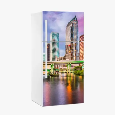 Sticker pour réfrigérateur panorama urbain coloré de Tampa au crépuscule – Wallnifity®