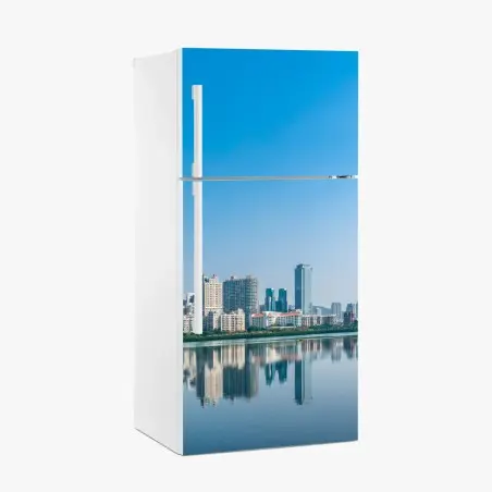 Sticker pour réfrigérateur horizon urbain miroir sur l'eau – Wallnifity®