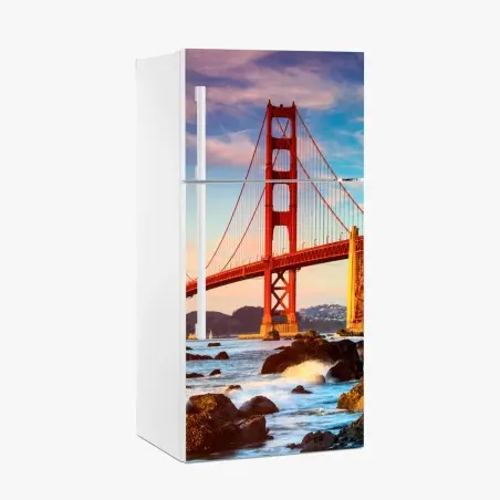 Sticker pour réfrigérateur pont emblématique de Golden Gate au coucher de soleil – Wallnifity®