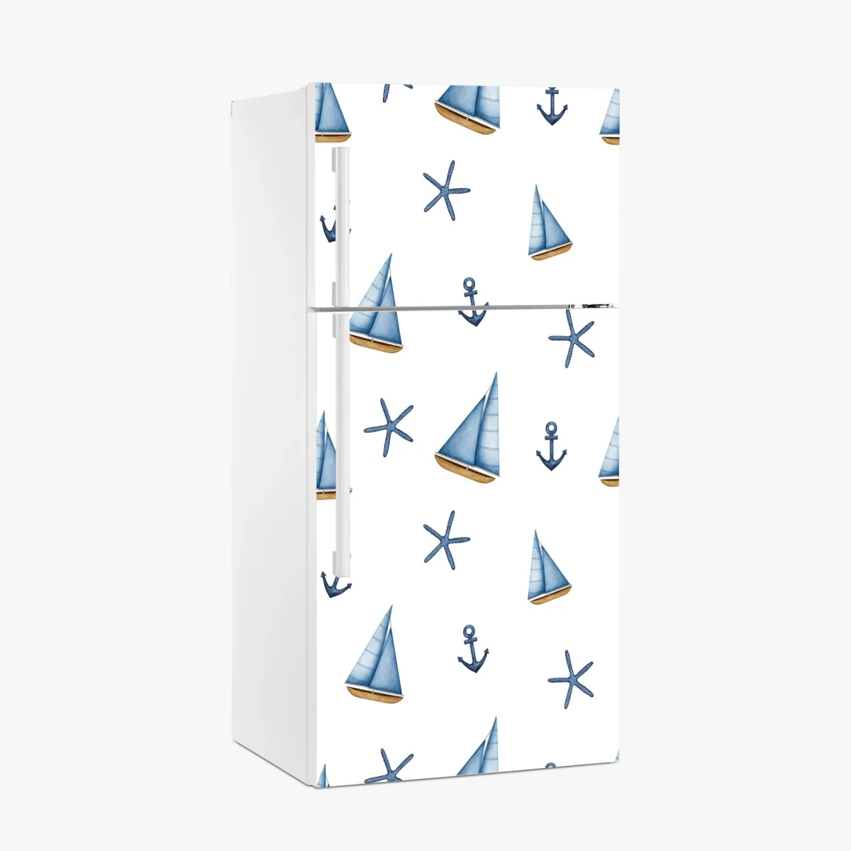 Sticker pour réfrigérateur motif marin en aquarelle: voiliers et ancres – Wallnifity® Sticker pour réfrigérateur motif marin en aquarelle: voiliers et ancres – Wallnifity®