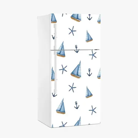Sticker pour réfrigérateur motif marin en aquarelle: voiliers et ancres – Wallnifity®
