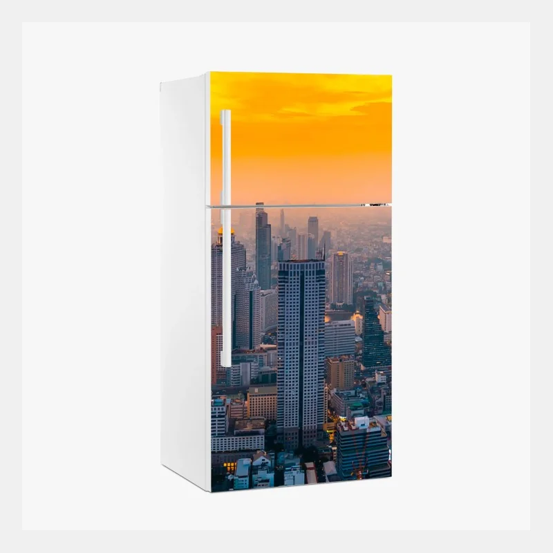 Sticker pour réfrigérateur panorama urbain au coucher de soleil – Wallnifity® Sticker pour réfrigérateur panorama urbain au coucher de soleil – Wallnifity®
