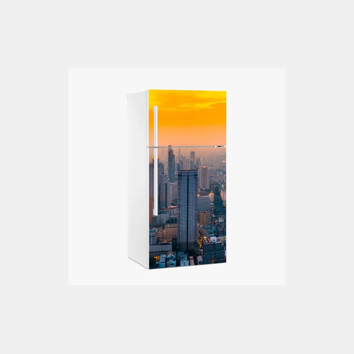 Sticker pour réfrigérateur panorama urbain au coucher de soleil – Wallnifity® Sticker pour réfrigérateur panorama urbain au coucher de soleil – Wallnifity®
