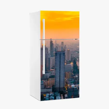 Sticker pour réfrigérateur panorama urbain au coucher de soleil – Wallnifity®