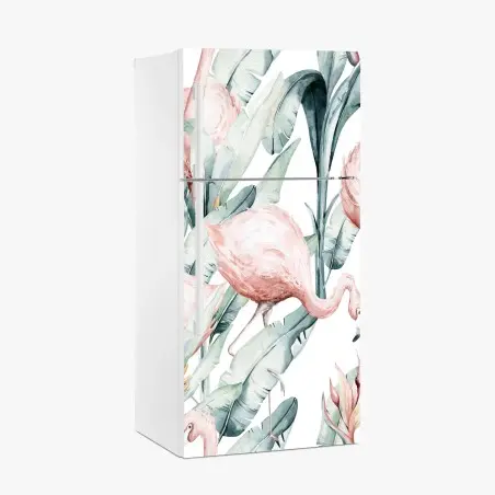 Sticker pour réfrigérateur esprit tropical doux avec flamants roses aquarelle – Wallnifity®