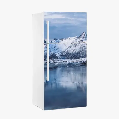 Sticker pour réfrigérateur paysage polaire tranquille avec reflet montagneux – Wallnifity®