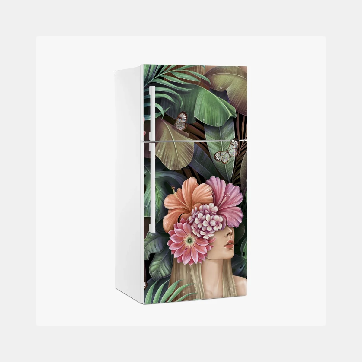 Sticker pour réfrigérateur portrait floral et feuillage tropical – Wallnifity® Sticker pour réfrigérateur portrait floral et feuillage tropical – Wallnifity®