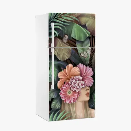 Sticker pour réfrigérateur portrait floral et feuillage tropical – Wallnifity®