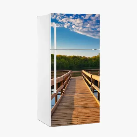 Sticker pour réfrigérateur jetée en bois au bord du lac – Wallnifity®