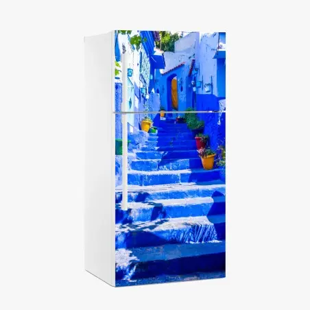 Sticker pour réfrigérateur escaliers bleus de Chefchaouen – Wallnifity®