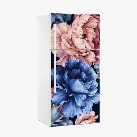 Sticker pour réfrigérateur pivoines aquarelle sur fond bleu marine – Wallnifity®