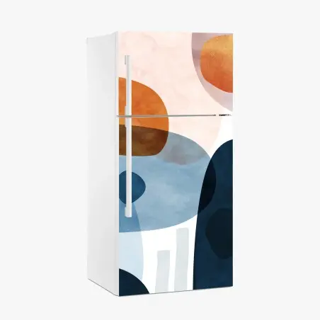 Sticker pour réfrigérateur composition abstraite en tons bleus et ocres – Wallnifity®