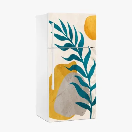 Sticker pour réfrigérateur composition botanique minimaliste aux formes organiques – Wallnifity®