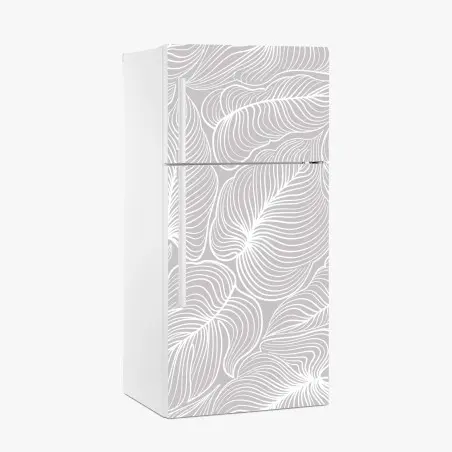 Sticker pour réfrigérateur motif floral rétro en lignes blanches sur fond gris – Wallnifity®