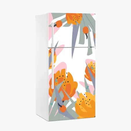 Sticker pour réfrigérateur motif floral abstrait corail et pastel – Wallnifity®