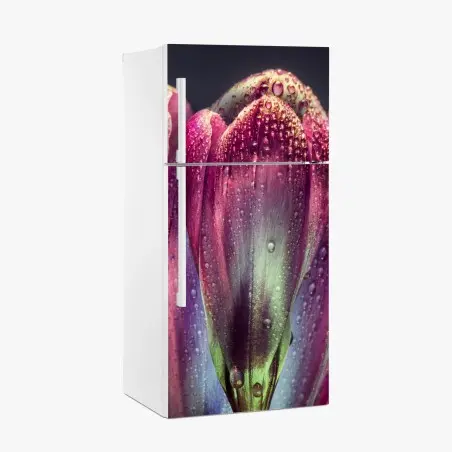 Sticker pour réfrigérateur bouton floral violet en gouttes de rosée – Wallnifity®