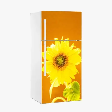 Sticker pour réfrigérateur tournesol éclatant sur fond orange – Wallnifity®