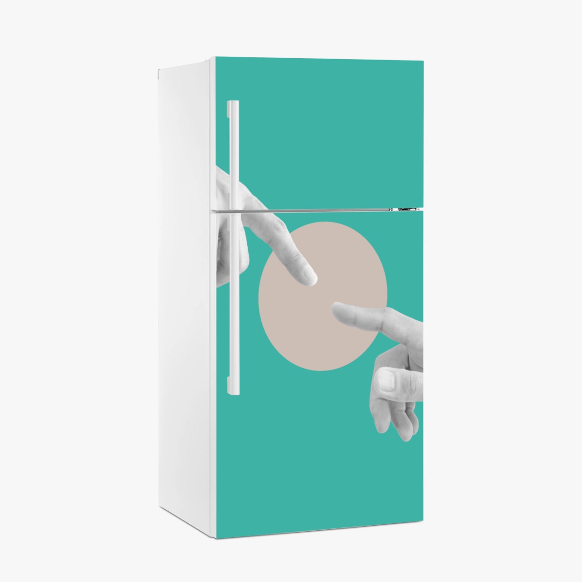 Sticker pour réfrigérateur mains en connexion sur fond turquoise – Wallnifity®
