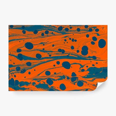 Papier peint marbrure abstraite orange et bleu pétrole – Wallnifity®