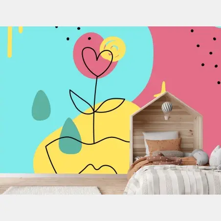 Papier peint visage fleuri aux couleurs pastel – Wallnifity®