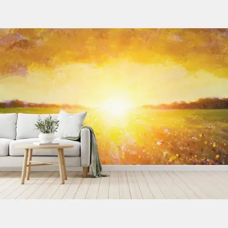 Papier peint lever de soleil sur un champ de coquelicots – Wallnifity®