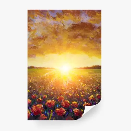Papier peint lever de soleil sur un champ de coquelicots – Wallnifity®