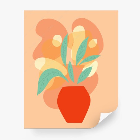 Papier peint vase rouge aux feuilles vertes sur fond pastel – Wallnifity®