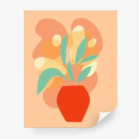 Papier peint vase rouge aux feuilles vertes sur fond pastel – Wallnifity®