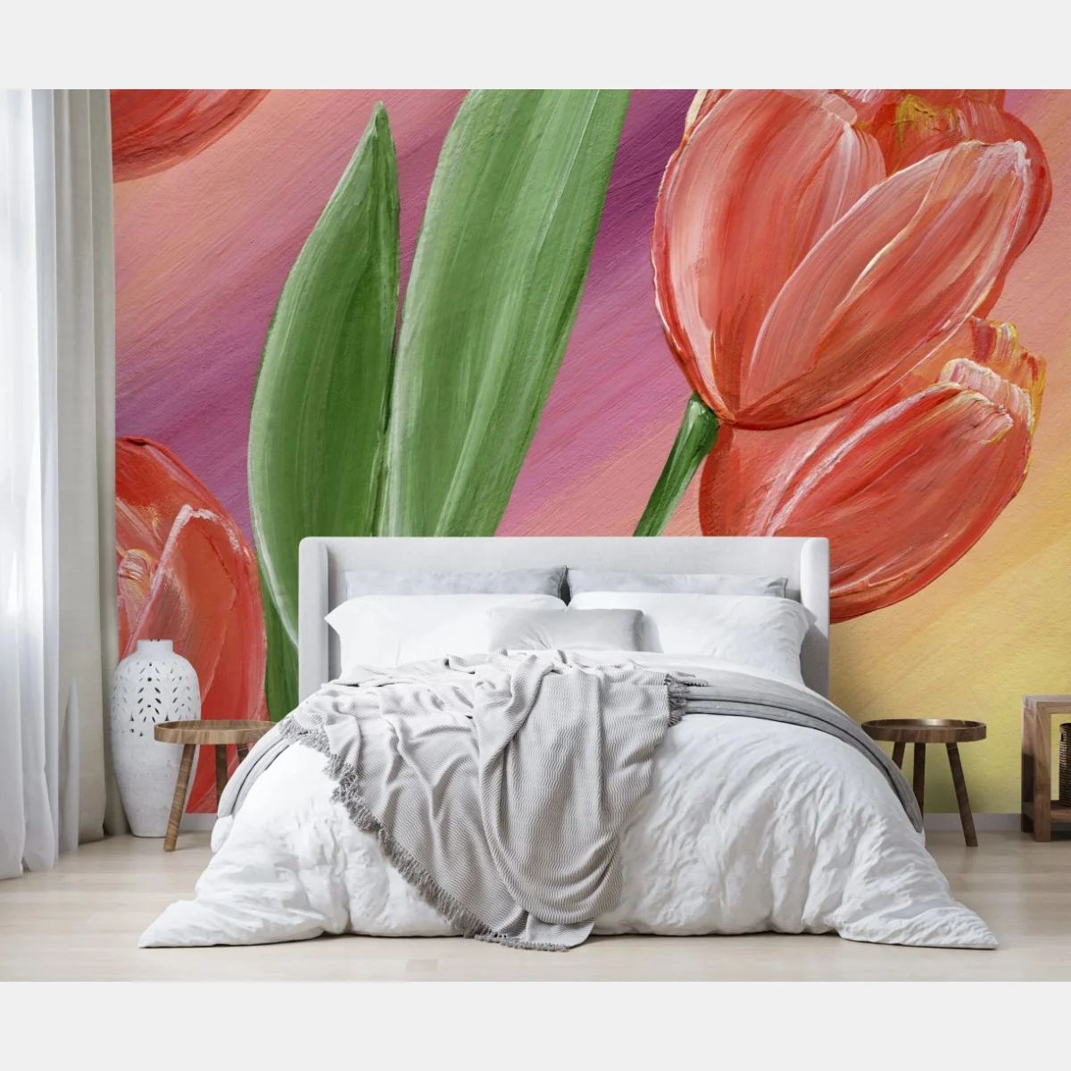 Papier peint bouquet de tulipes peintes sur fond pastel – Wallnifity® Papier peint bouquet de tulipes peintes sur fond pastel – Wallnifity®