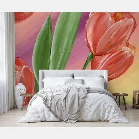 Papier peint bouquet de tulipes peintes sur fond pastel – Wallnifity®