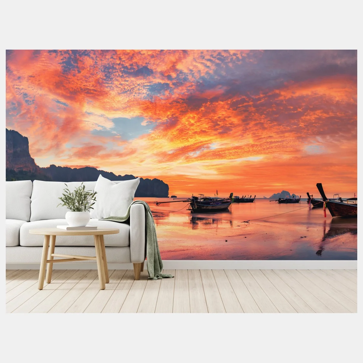 Papier peint coucher de soleil à Ao Nang, Thaïlande, bateaux traditionnels – Wallnifity® Papier peint coucher de soleil à Ao Nang, Thaïlande, bateaux traditionnels – Wallnifity®