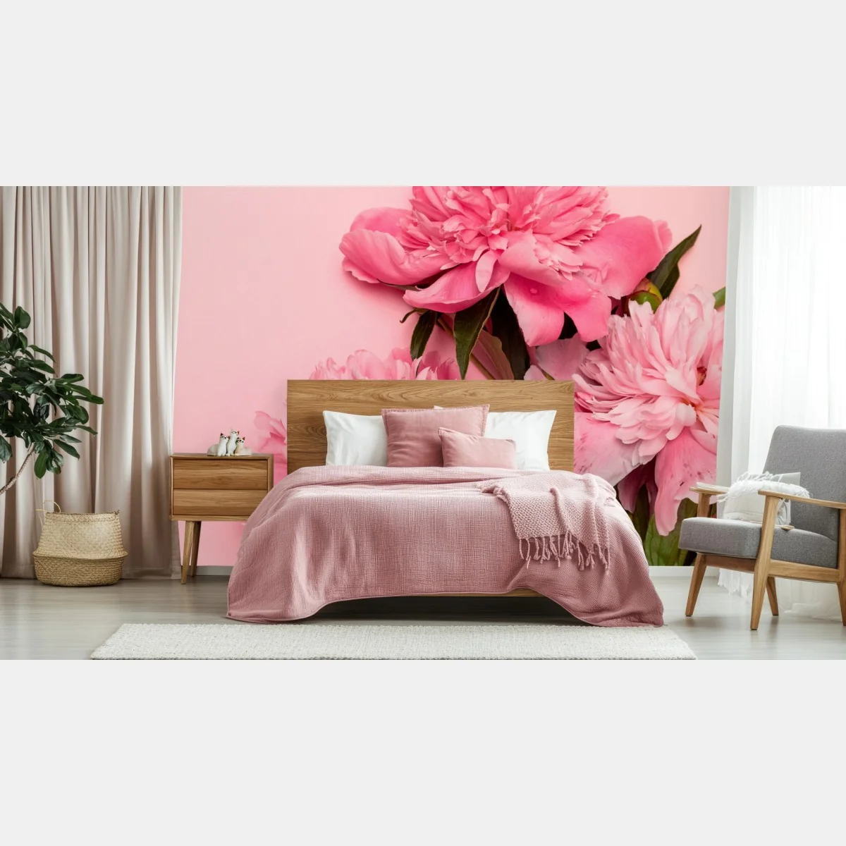 Papier peint bouquet de pivoines roses sur fond rose – Wallnifity® Papier peint bouquet de pivoines roses sur fond rose – Wallnifity®