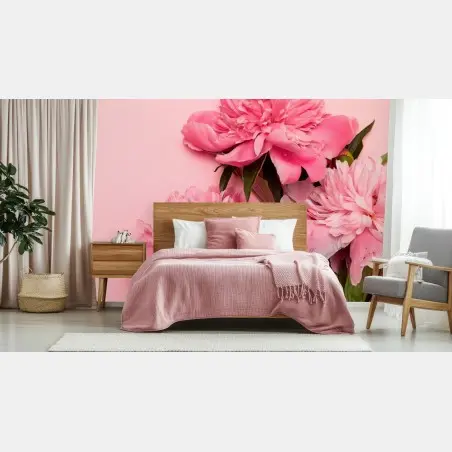Papier peint bouquet de pivoines roses sur fond rose – Wallnifity®