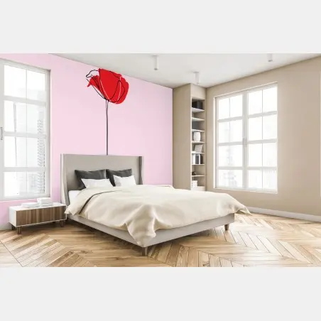 Papier peint coquelicot rouge minimaliste sur fond rose – Wallnifity®