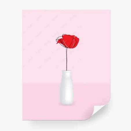 Papier peint coquelicot rouge minimaliste sur fond rose – Wallnifity®