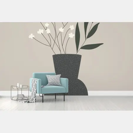 Papier peint composition florale minimaliste en vase texturé – Wallnifity®