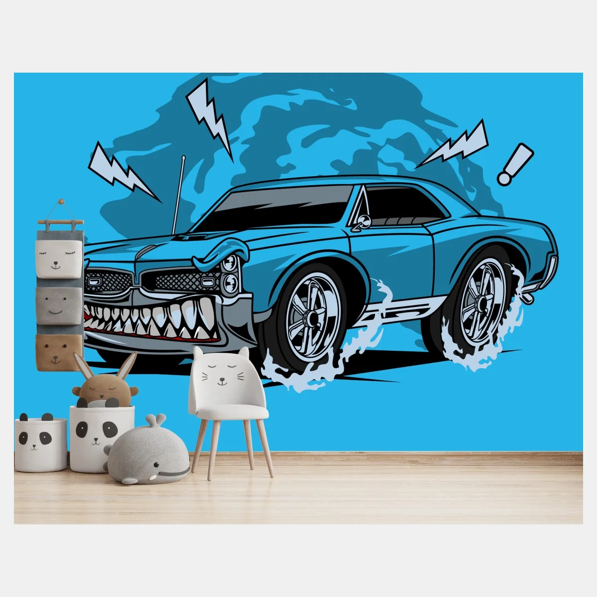 Papier peint voiture musclée graphique sur fond bleu – Wallnifity® Papier peint voiture musclée graphique sur fond bleu – Wallnifity®